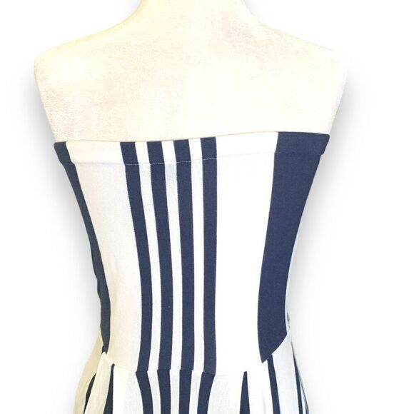 Gant Dress Blue White Vertical Printed Striped Strapless Fit And Flare Mini XS - Picture 8 of 11